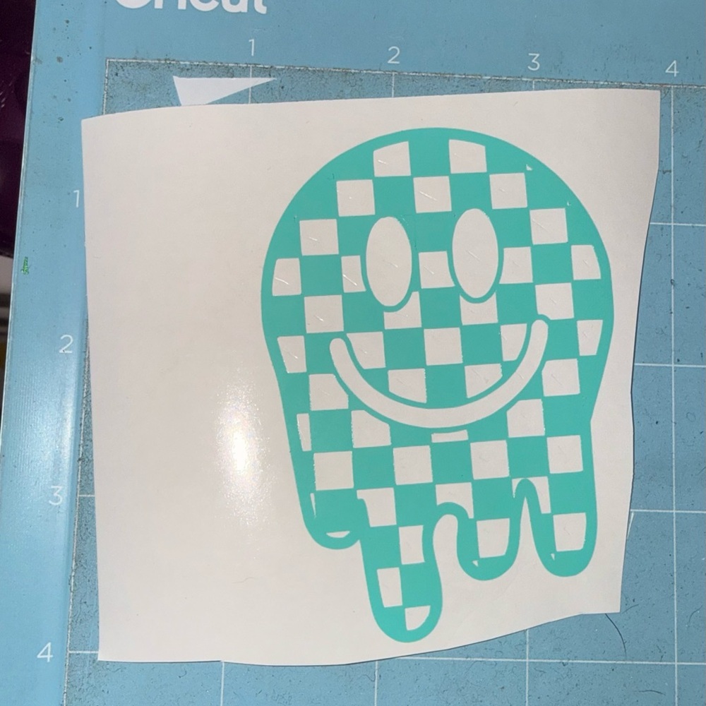 Teal Checkered Smiley Sticker